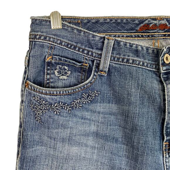 Eddie Bauer Sz 12 Vtg Y2K Floral Embroidered Bootcut Jeans Mid Blue Stone Washed - Picture 3 of 16